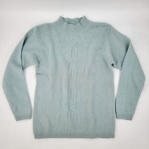 Vintage Lambswool Angora Knit Sweater Long Sleeve Mock Neck Blue Medium